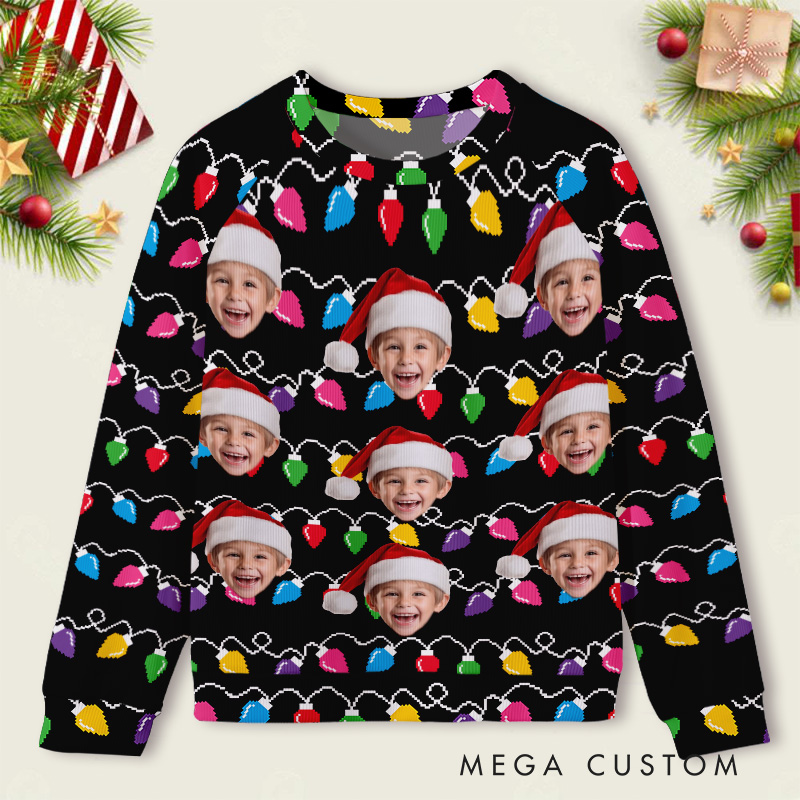 Personalized Face Funny Christmas Silly Leds Light for Kids Ugly Sweater