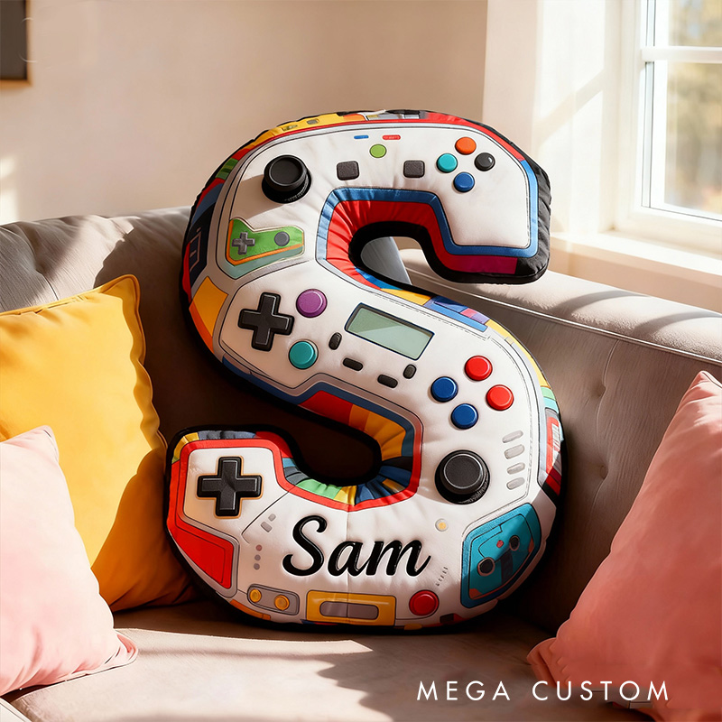 Personalized Graphic 3D Print Gamer Alphabet Shaped Pillow for Game Lovers Initial Pillow Christmas Gift for Kids