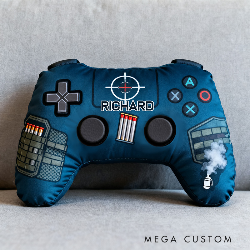 Personalized Graphic 3D Print FPS Style Game Controller Shaped Pillow for Game Lovers Plush Pillow Christmas Gift for Kids