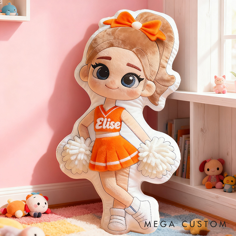 Personalized Cheerleader Gift Pillow with Custom Name and Pom-Poms