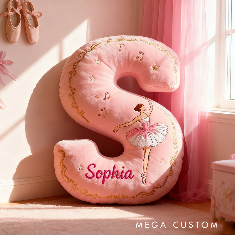 Personalized Graphic 3D Print Elegant Ballerina Alphabet Shaped Pillow for Dance Lovers Initial Pillow Christmas Gift for Kids