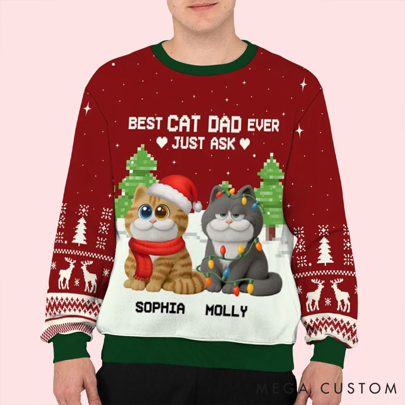 Personalized Cat Lover Best Chunky Cat Dad Christmas Ugly Sweater