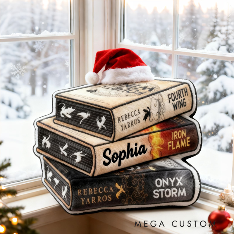 Personalized Book Stack Throw Pillow Fantasy Bookish Pillow with Name for Kids Boy Girl Gift Reading Lover Pillow