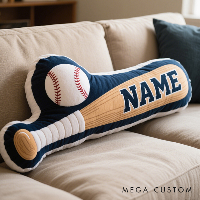 Personalized Baseball Bat and Ball Pillow with Custom Name for Baseball Lovers