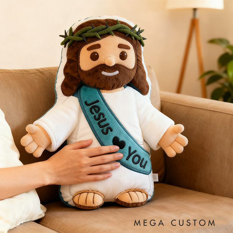 Personalized Cute Jesus Pillow with Sash Jesus Love You Custom Name Religious Gift Prayer Corner Faith Gift Christian Jesus Pillow for Kids or Adults