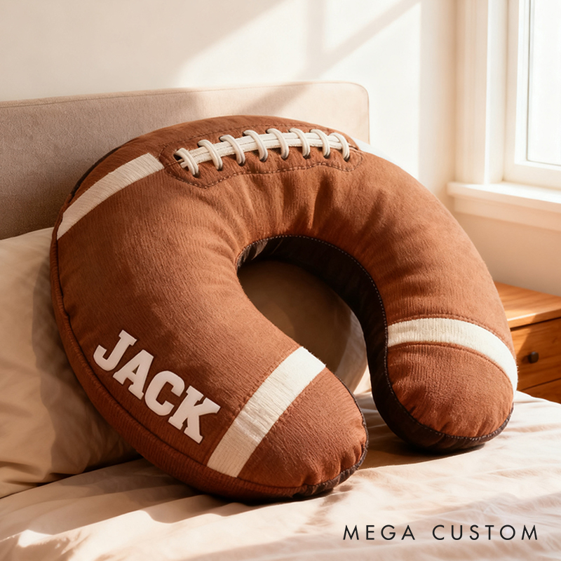 Personalized Football U-Shaped Pillow with Custom Name for Sports Fans and Travelers