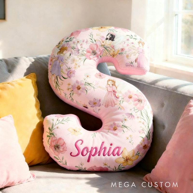 Personalized Flower Fairy Initial Name Pillow Christmas Gift for Kids