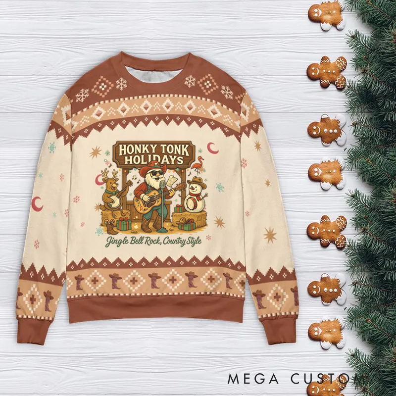 Personalized Ugly Sweater Gingle Bell Rock Country Style Music Christmas Sweater Song Fan Family Sweater