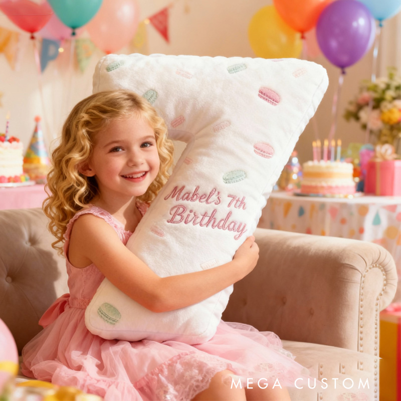 Personalized Macaron Alphabet Throw Pillow Graphic 3D Print Letter and Numbers Pillow with Name for Kids Baker Birthday Gift