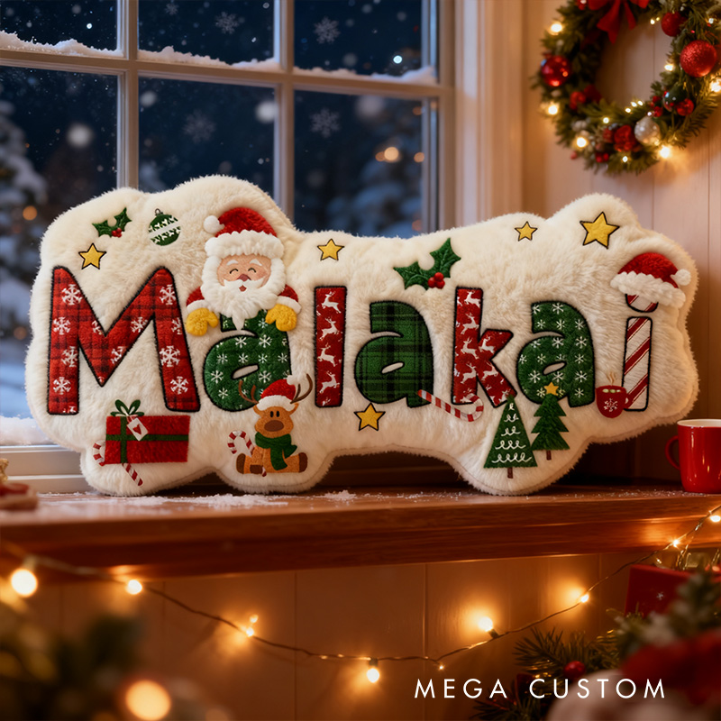 Personalized Christmas Name Santa Claus Style Cute Custom Kids Room Festive Cozy Holiday Graphic 3D Print Pillows