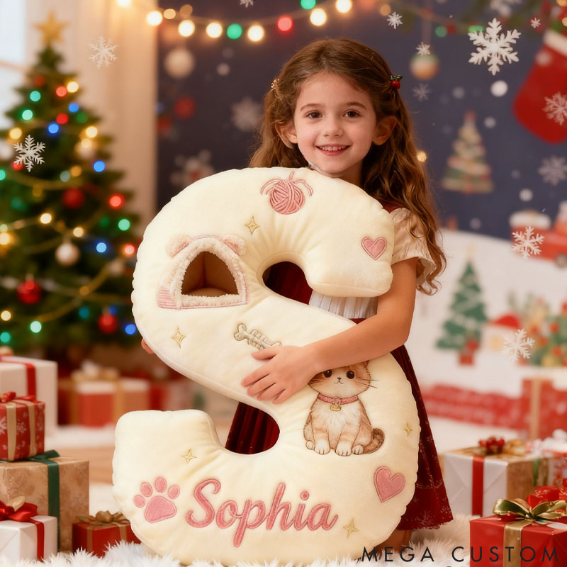 Personalized Cat Lover Cute Letter Pillow with Custom Name Pillow Graphic 3D Print