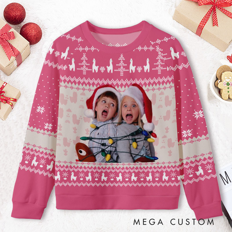 Personalized Joyful Kids Photo Christmas Celebration Ugly Sweater Shirt