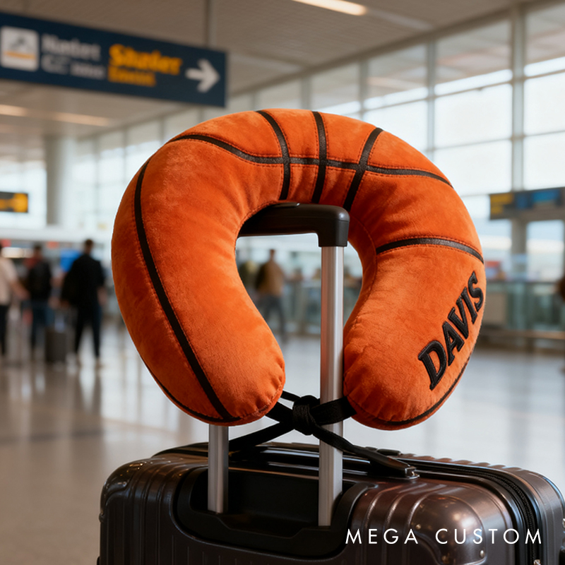 Personalized Basketball U-Shaped Pillow with Custom Name for Sports Fans and Travelers