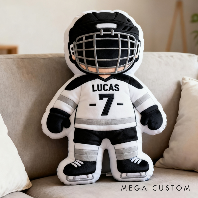 Personalized Cute Hockey Player Pillow with Custom Name and Number