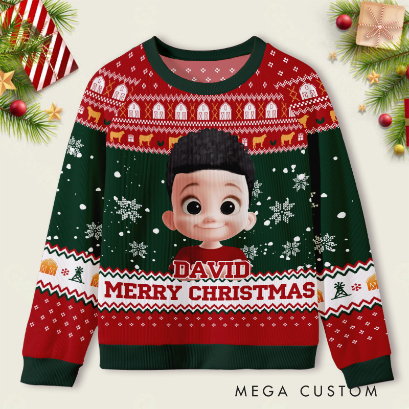 Personalized Merry Christmas Photo Frame Kids Ugly Christmas Sweater