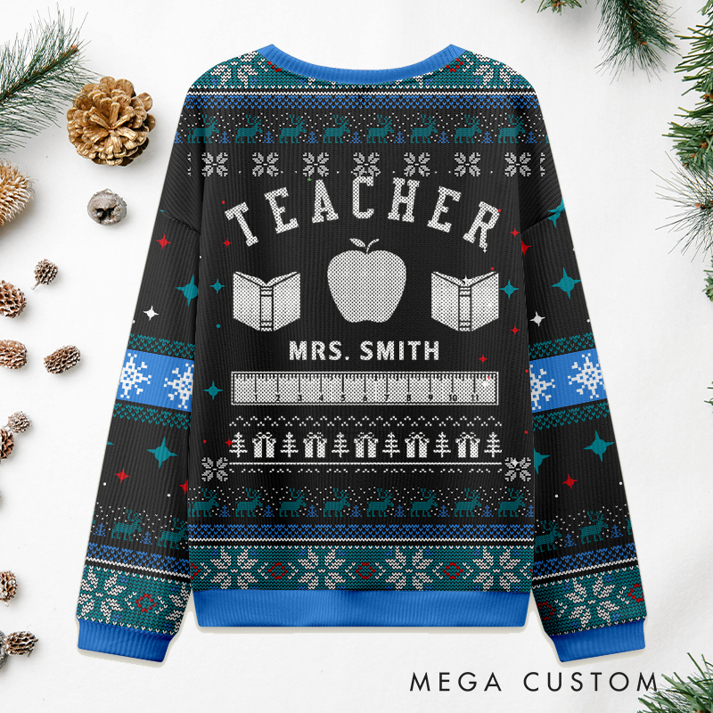 Personalized Teacher Christmas Ugly Sweater Book Apple Design Sweater Appreciation Gift for Teachers