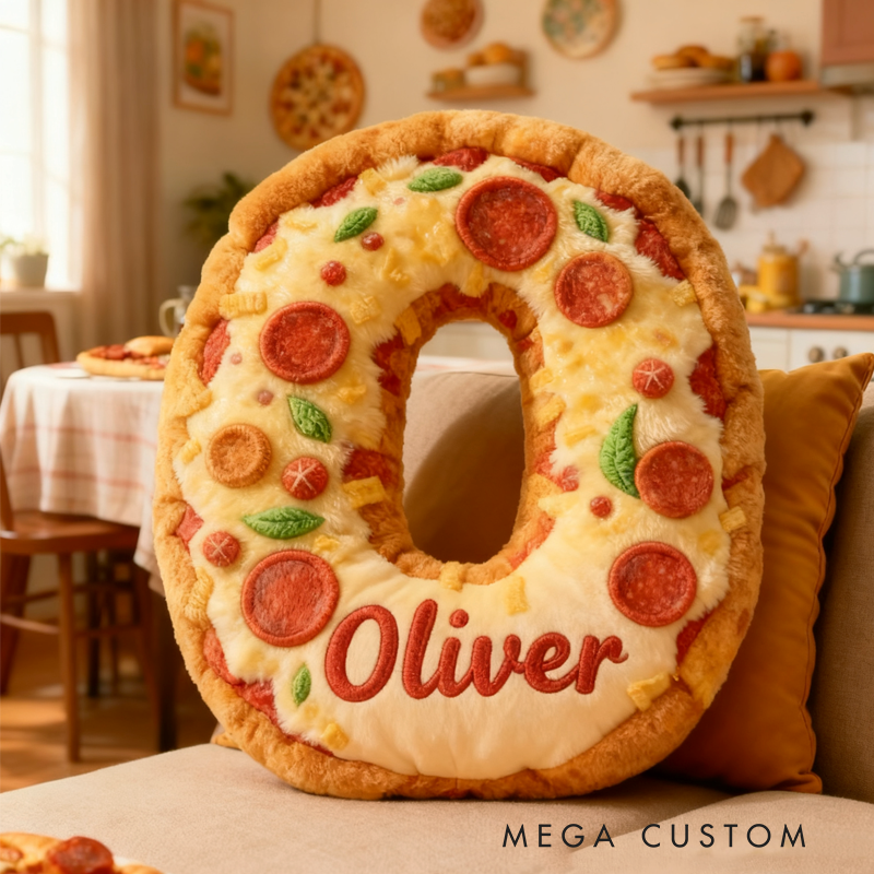 Personalized Delicious Pizza Initial Name Pillow Christmas Gift for Kids