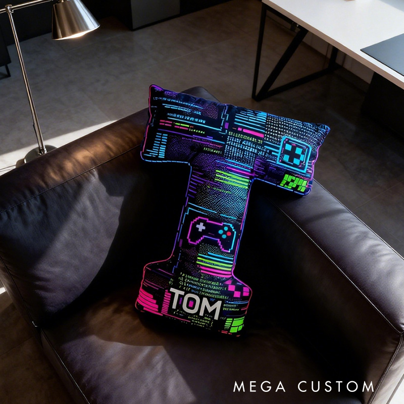 Personalized Graphic 3D Print Glitch Art Style Gamer Shaped Pillow for Game Lovers Plush Pillow Christmas Gift for Kids
