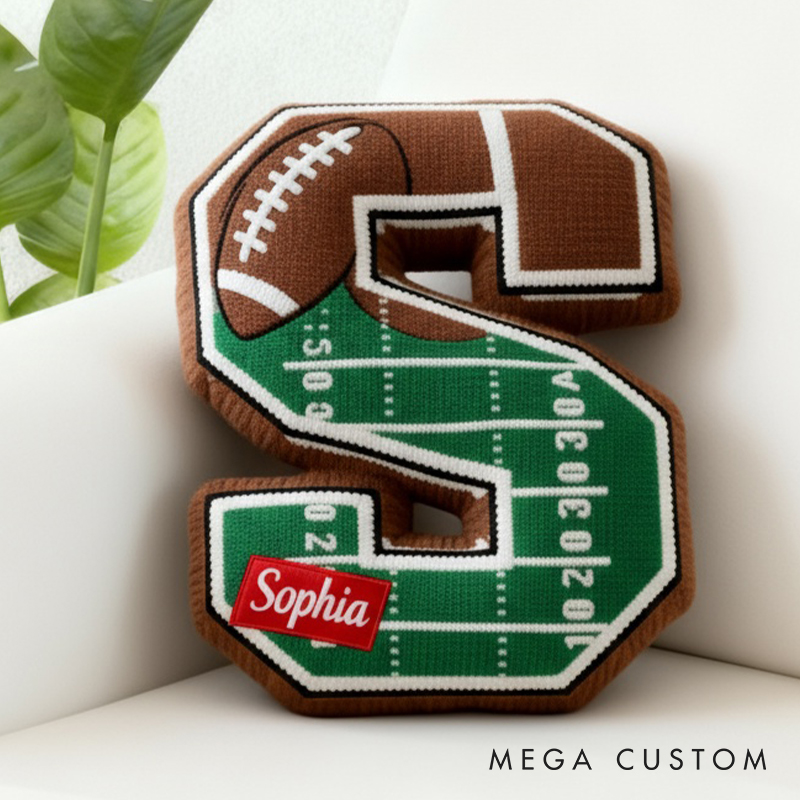 Personalized Football Field Initial Pillow with Custom Name for Kids and Sports Fans
