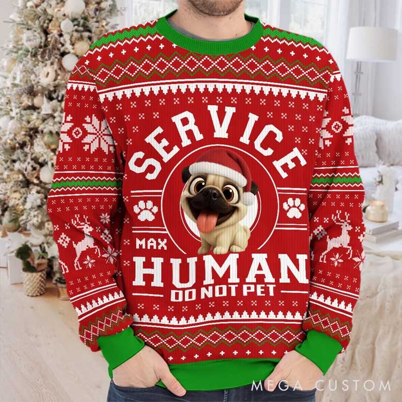 Personalized Dog Lover Service Human On Duty Christmas Ugly Sweatshirt