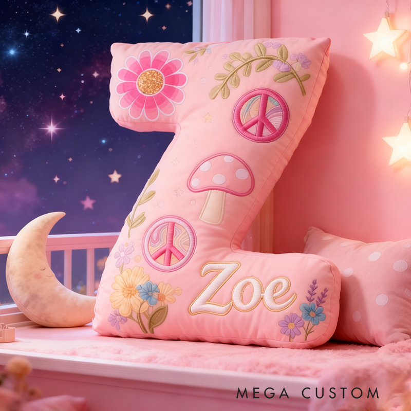Personalized Colorful 26 Letters Cute Pillow Beautiful Hippie Letter Custom Hippie Pillow for Kids