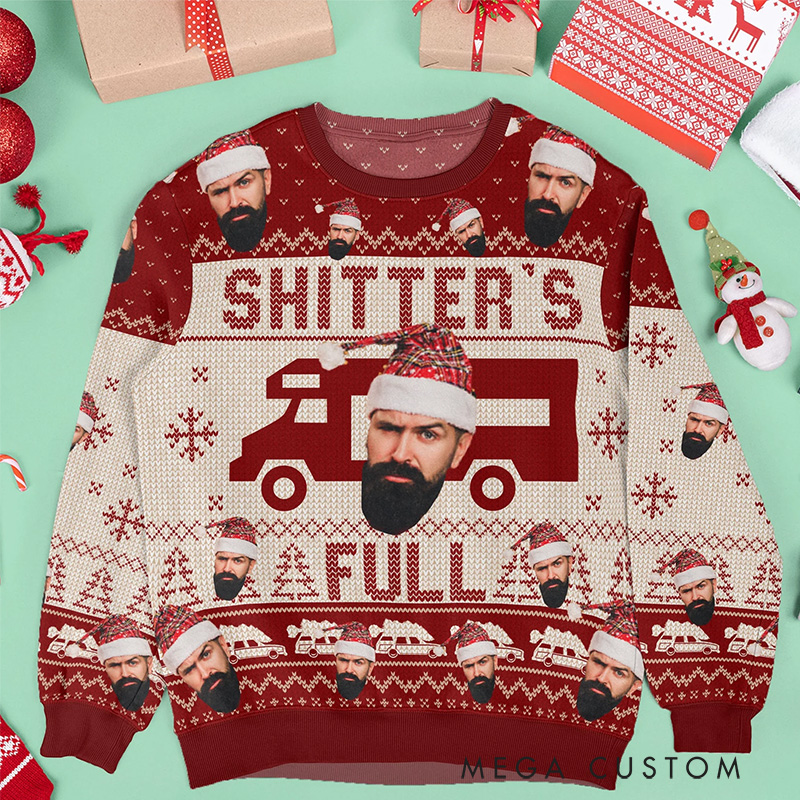 Personalized Photo Ugly Christmas Sweater Merry Christmas Sh!*ter's Full Funny Christmas Sweater for Outdoor Camping Lover