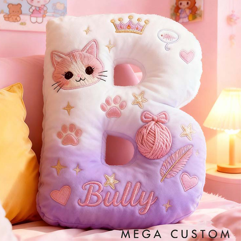 Personalized Cat Lover Purple Cat Letter Pillow Graphic 3D Print Pillow