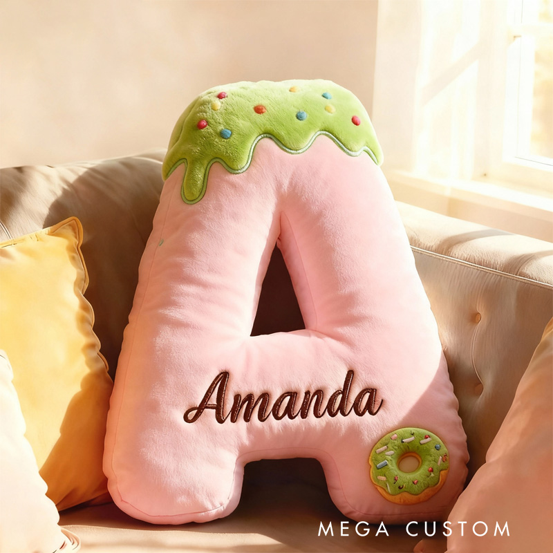 Personalized Donut Letter Pillow Kids with Custom Name Graphic 3D Print Donut Throw Pillow for Kids Baker Baking Lover