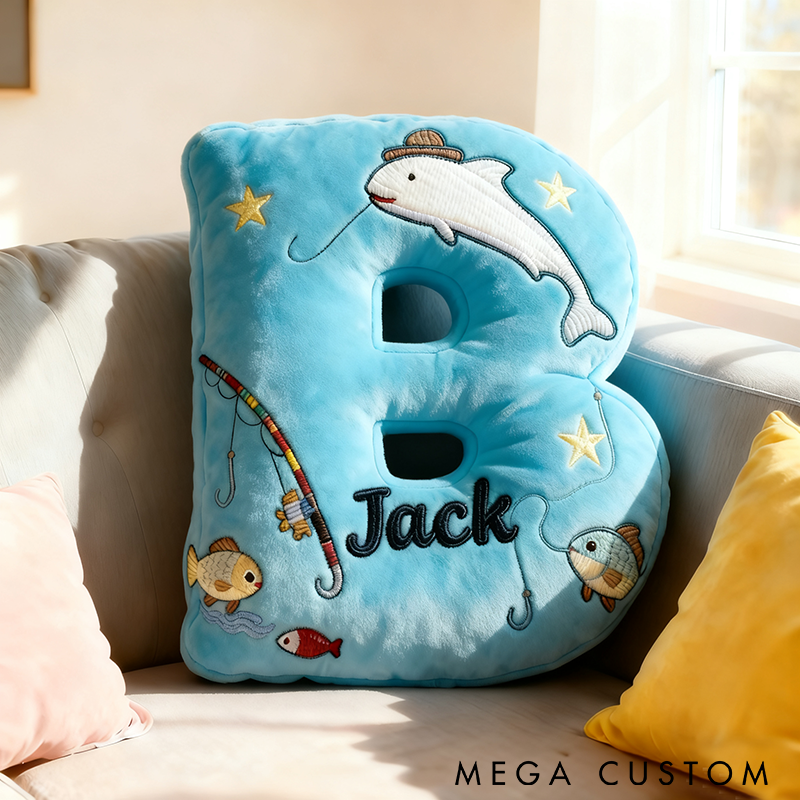 Personalized Fishing Letter Pillow Funny Letter Pillow Custom Name Pillow Graphic 3D Print Comfortable Travel Cushion for Anglers