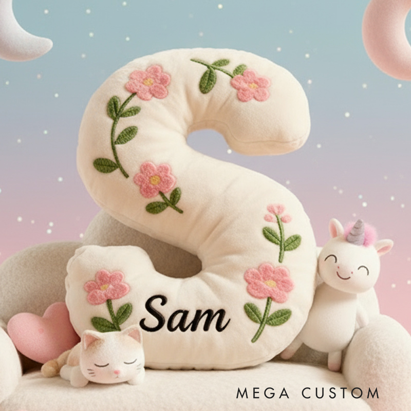 Personalized Cute Flower Letter Pillow Graphic 3D Print Flower Name Pillow for Kids Family Gardening Lover Gift