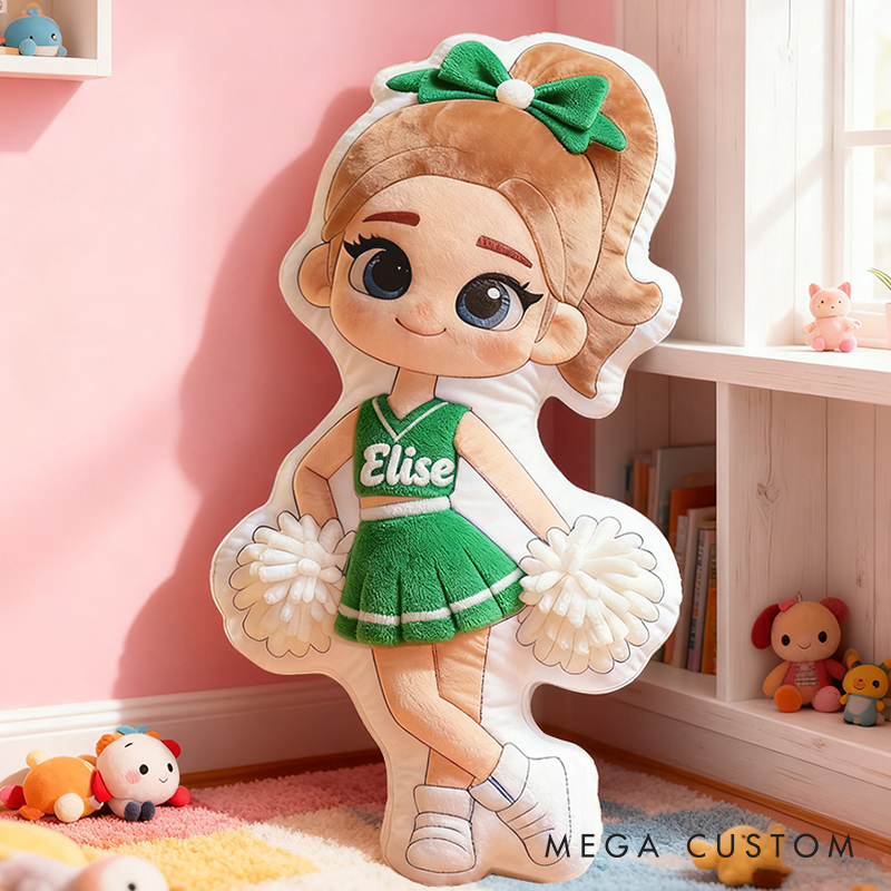Personalized Cheerleader Gift Pillow with Custom Name and Pom-Poms