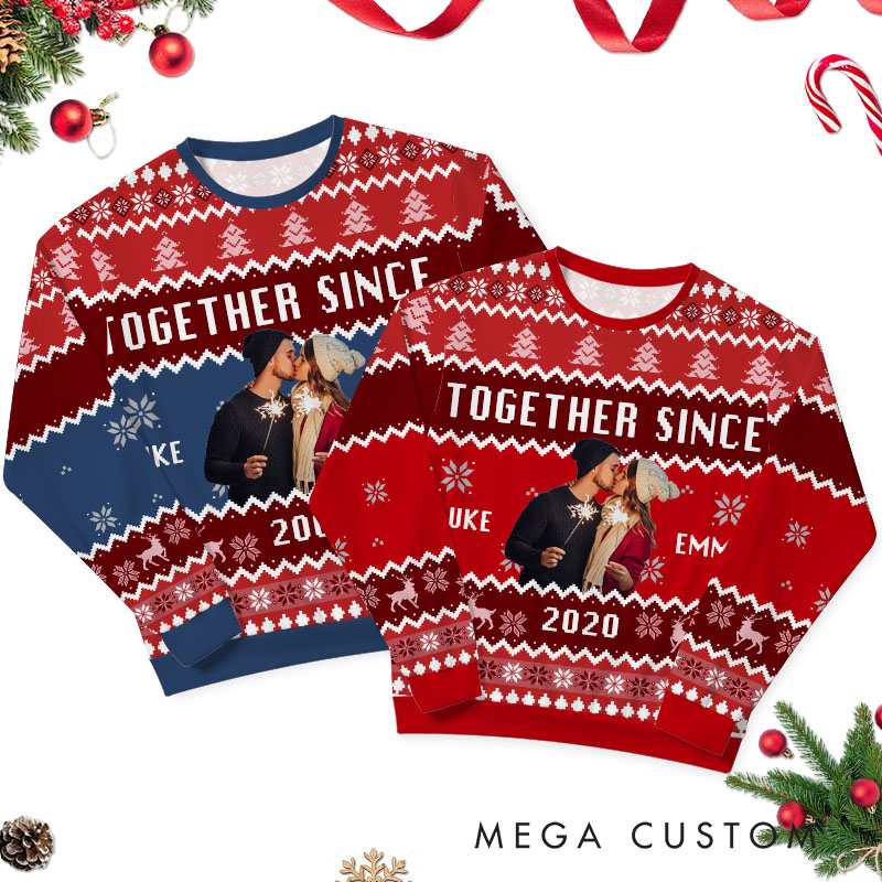 Personalized Couple Christmas Together Since Ugly Sweater Husband Wife Anniversary Ugly Sweater Couple Edition Christmas Ugly Sweater