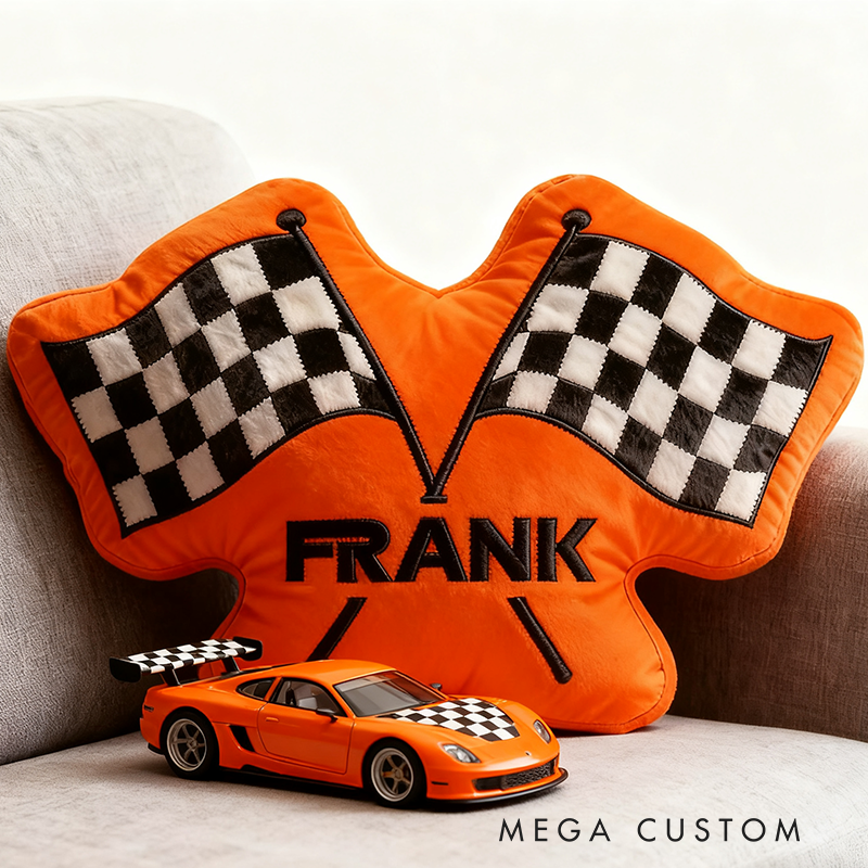 Personalized Checkered Flag Pillow Graphic 3D Print Custom Name Cushion Gift for Racers and Racing Lovers