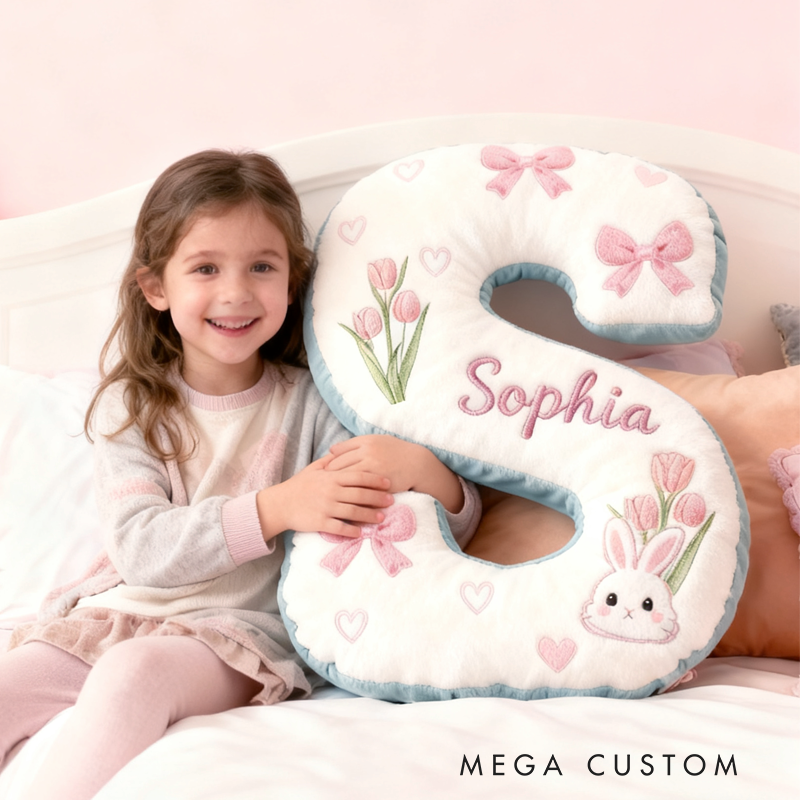 Personalized Cute Cartoon Rabbit with Name Graphic 3D Print Pillow Christmas Gift for Kids