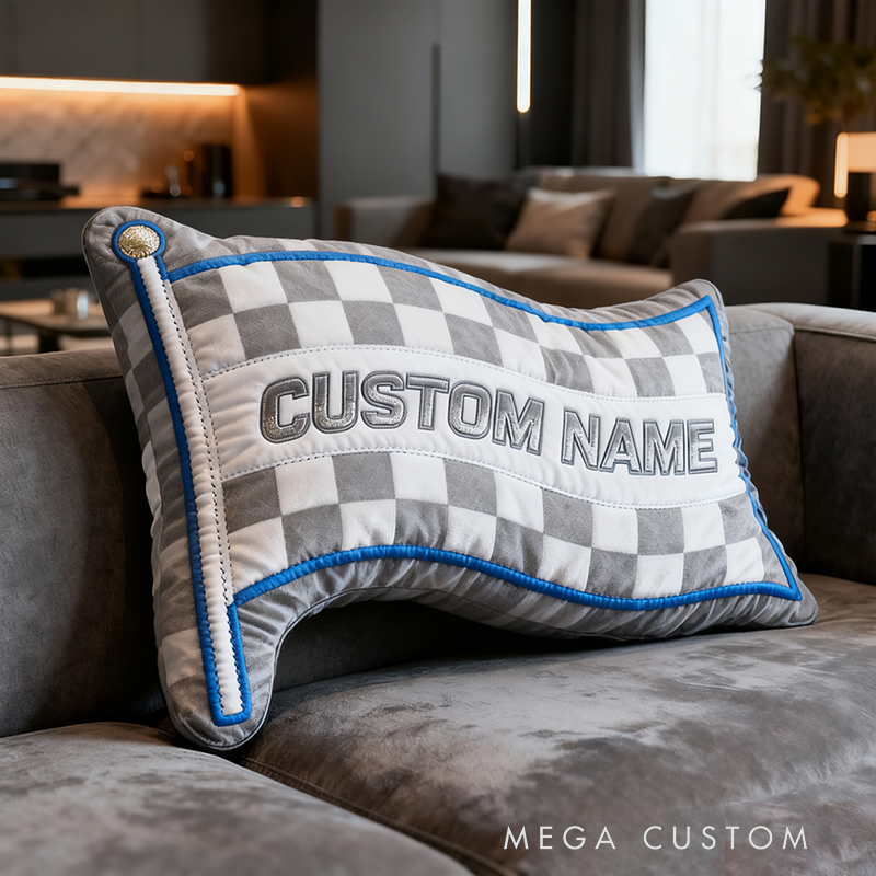 Personalized Racing Checkered Flag Pillow Custom Name 3D Graphic Print Cushion Gift for Racers and Racing Lovers