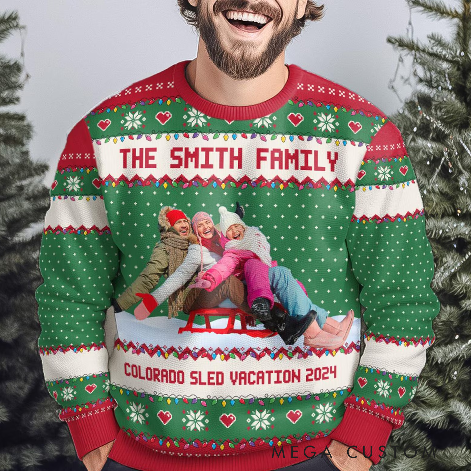 Personalized Family Photo Ugly Christmas Sweater Vacation Memories Gift Outdoor Lover
