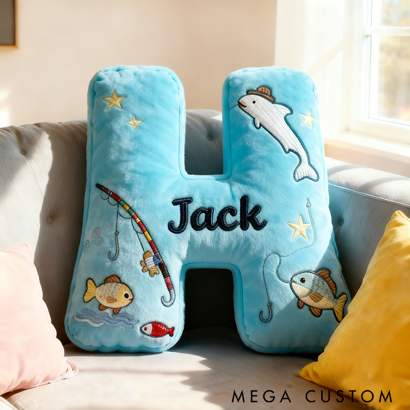 Personalized Fishing Letter Pillow Funny Letter Pillow Custom Name Pillow Graphic 3D Print Comfortable Travel Cushion for Anglers