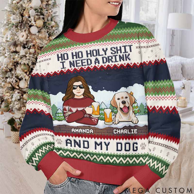 Personalized Dog Lover We Need A Beer And Our Dogs Christmas Ugly Sweatshirt
