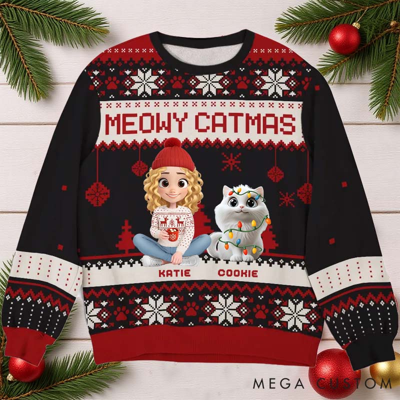Personalized Cat Lover Merry Catmas Christmas Ugly Sweater