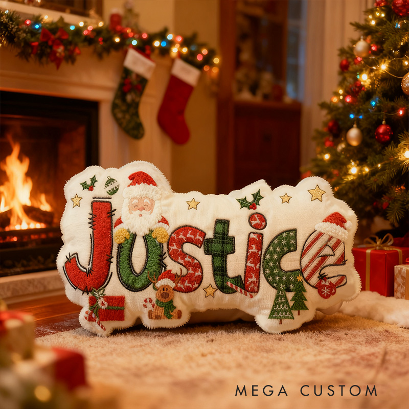 Personalized Christmas Name Santa Claus Style Cute Custom Kids Room Festive Cozy Holiday Graphic 3D Print Pillows