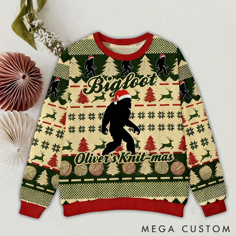 Personalizeds Ugly Sweater Gifts For Knitting Lover Bigfoot Knit-mas and Custom Name