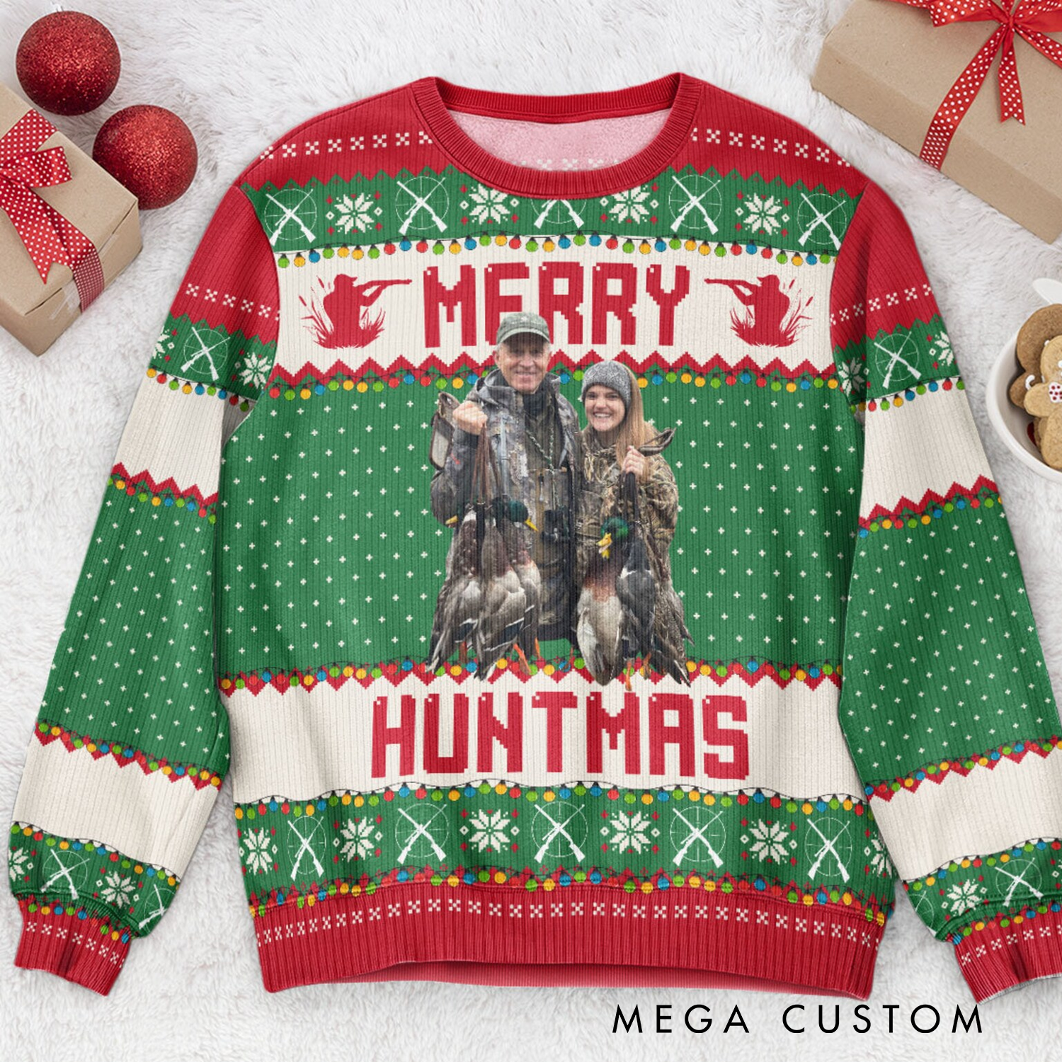 Personalized Hunting Photo Ugly Sweater Run Run Rudolph Hunting Christmas Jumpers Xmas Ugly Sweater Party Gift for Hunting Lovers