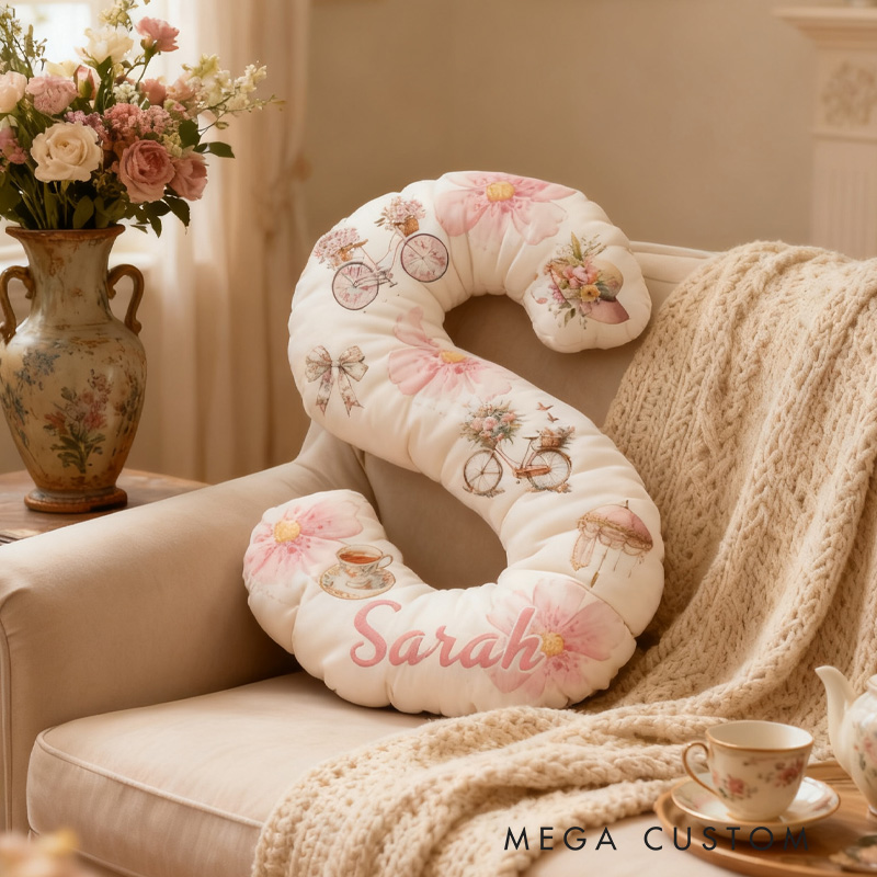 Personalized Floral Cycling Letter Pillow Graphic 3D Print Funny Letter Pillow Name Pillow Comfortable Travel Cushion for Riders Riding Lovers