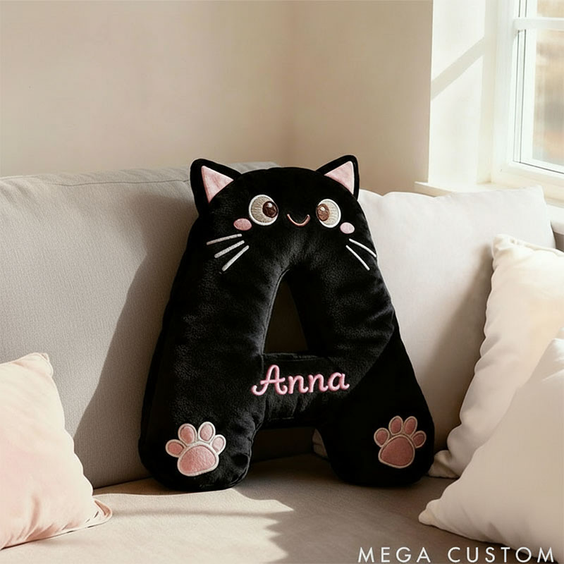 Personalized Cat Lover Letter Pillow with Custom Name Design Ver Black Cats Graphic 3D Print