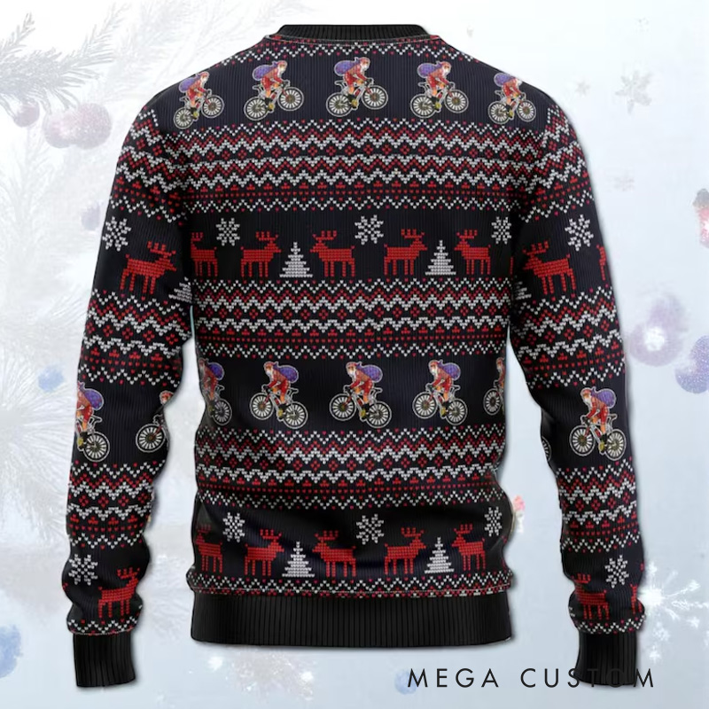 Personalized Ugly Christmas Sweater Satan Claus on Mountain Bike Santa Claus Loves Cycling Christmas Sweater as Gift