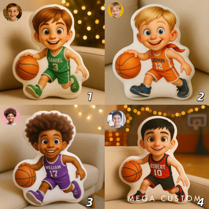 Personalized Basketball Player Pixar Style Pillow with Custom Name and Face Gift For Basketball Players and Kids