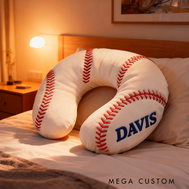 Personalized Baseball U-Shaped Pillow with Custom Name Design