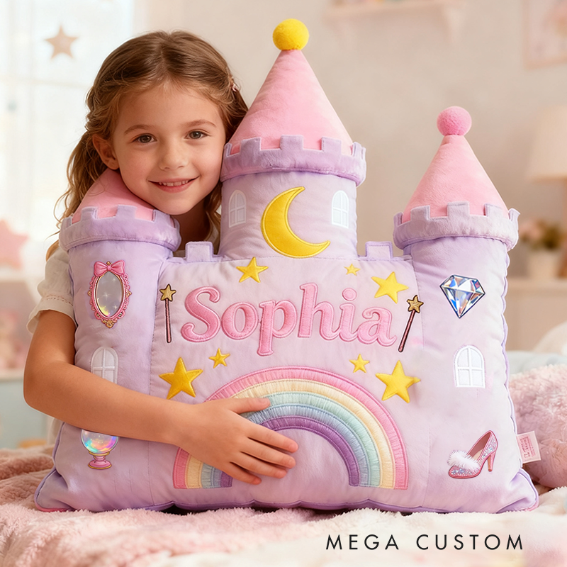 Personalized Castle Pillow with Rainbow Stars and Moon Design for Magical and Cozy Fairy Tale Pillow Custom Pillow Christmas Gift for Kids