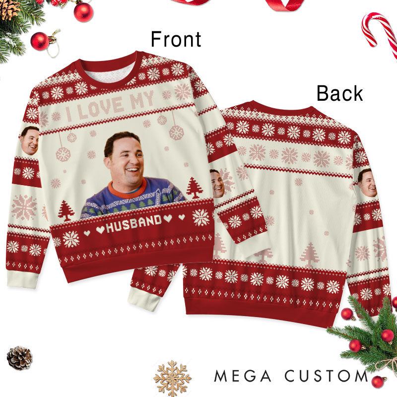 Personalized I Love My Wife Husband Ugly Sweater Couple Christmas Cloth Husband Wife Couple Edition Ugly Sweater Xmas Gift Sweater with Photo
