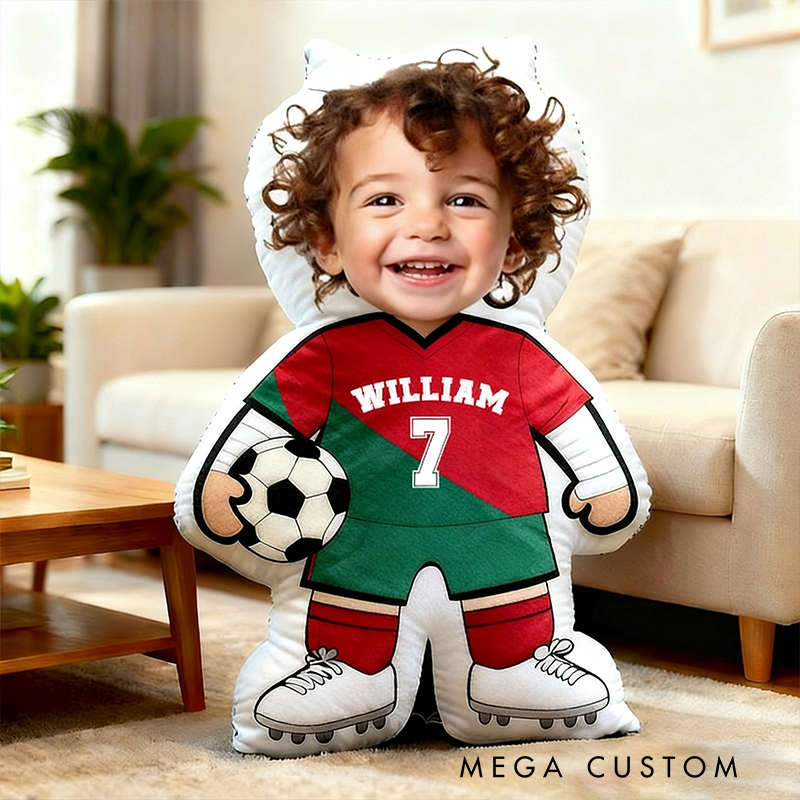 Personalized Soccer Player Pillow with Custom Face and Jersey Number